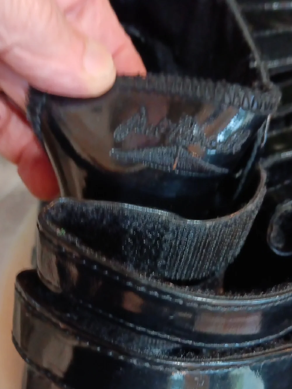 Converse Jack Purcell V-4, specifically in the Black Patent Leather colorway.  - Picture 7 of 8